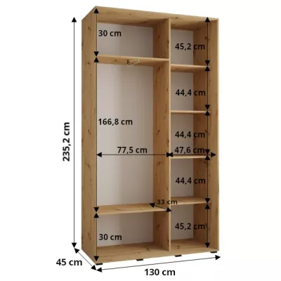 ASIRI 1 gardróbszekrény- 130/45 cm, fehér / artisan tölgy / fekete