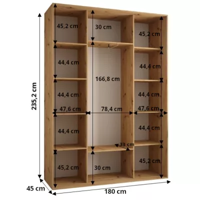 ASIRI 7 gardróbszekrény - 180/45 cm, fekete / ezüst