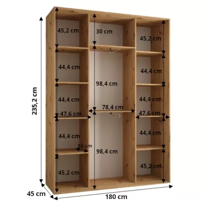 ASIRI 7 gardróbszekrény - 180/45 cm, fekete / fehér / arany