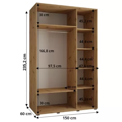 ASIRI 13 gardróbszekrény - 150/60 cm, artisan tölgy / fekete / ezüst