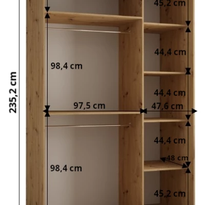 ASIRI 13 gardróbszekrény - 150/60 cm, artisan tölgy / fekete / fekete