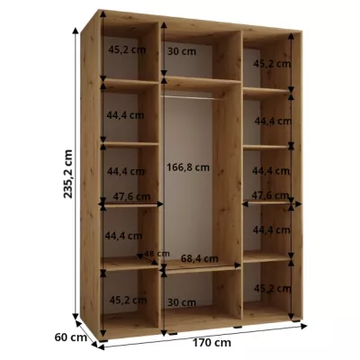 ASIRI 7 gardróbszekrény - 170/60 cm, artisan tölgy / fehér / ezüst