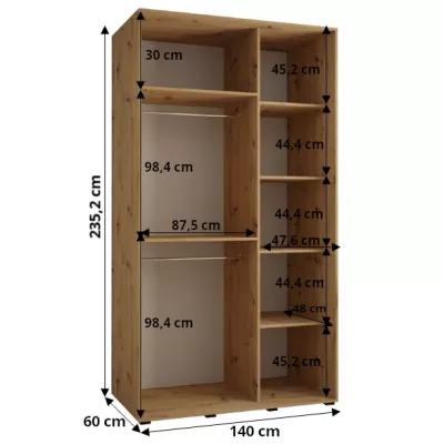 ASIRI 13 gardróbszekrény - 140/60 cm, artisan tölgy / fekete / ezüst