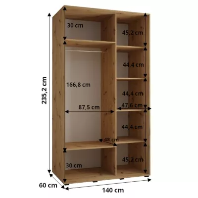 ASIRI 13 gardróbszekrény - 140/60 cm, artisan tölgy / fehér / ezüst