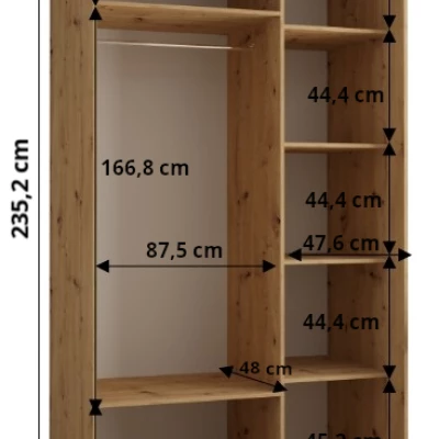 ASIRI 13 gardróbszekrény - 140/60 cm, fekete / artisan tölgy / fekete