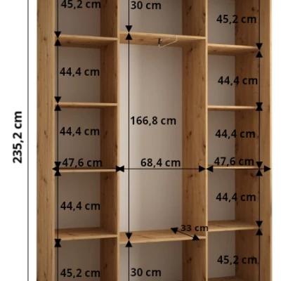 ASIRI 7 gardróbszekrény - 170/45 cm, artisan tölgy / fekete / ezüst