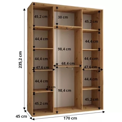 ASIRI 7 gardróbszekrény - 170/45 cm, artisan tölgy / fekete / ezüst