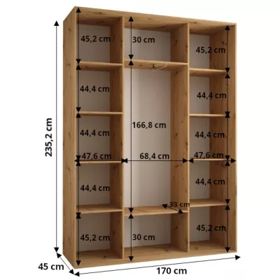 ASIRI 7 gardróbszekrény - 170/45 cm, artisan tölgy / fehér / fekete