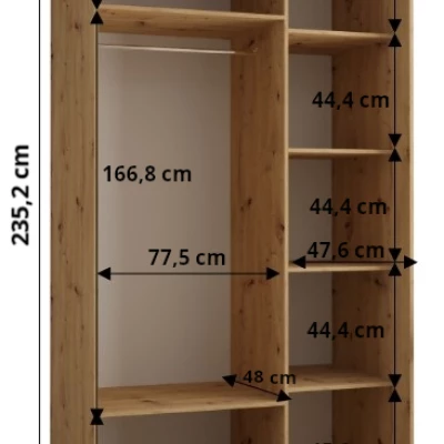 ASIRI 13 gardróbszekrény - 130/60 cm, artisan tölgy / fekete / ezüst