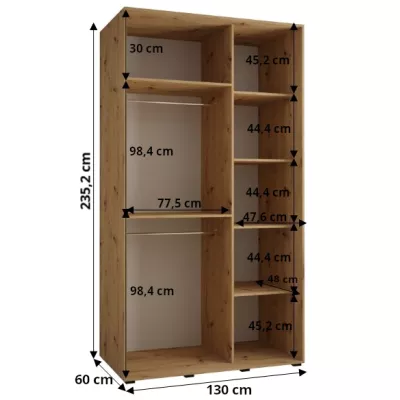 ASIRI 13 gardróbszekrény - 130/60 cm, artisan tölgy / fekete / ezüst