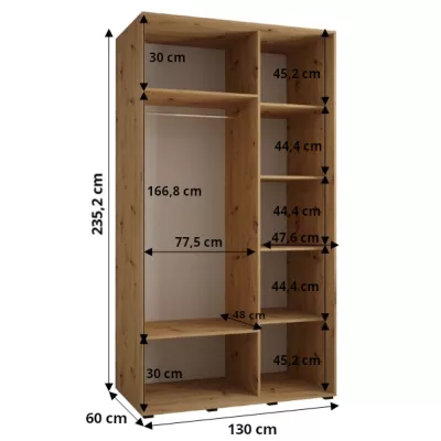 ASIRI 13 gardróbszekrény - 130/60 cm, artisan tölgy / fehér / ezüst