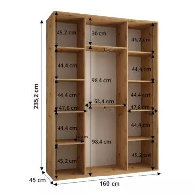 ASIRI 7 gardróbszekrény - 160/45 cm, artisan tölgy / fehér / fekete