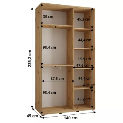 ASIRI 1 gardróbszekrény - 140/45 cm, artisan tölgy / fehér / ezüst