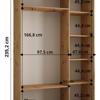 ASIRI 1 gardróbszekrény - 150/45 cm, fehér / artisan tölgy / fekete