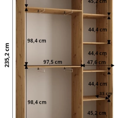 ASIRI 1 gardróbszekrény - 150/45 cm, fehér / artisan tölgy / fekete