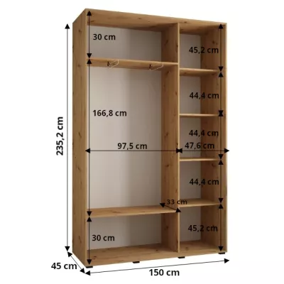 ASIRI 1 gardróbszekrény - 150/45 cm, artisan tölgy / fekete