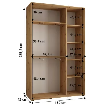 ASIRI 1 gardróbszekrény - 150/45 cm, artisan tölgy / fekete