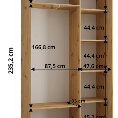 ASIRI 7 gardróbszekrény - 140/45 cm, fekete / ezüst