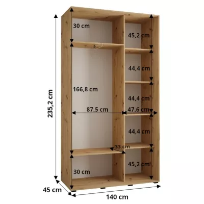 ASIRI 7 gardróbszekrény - 140/45 cm, fekete / fehér / ezüst