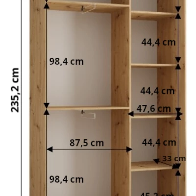 ASIRI 7 gardróbszekrény - 140/45 cm, fekete / artisan tölgy / fekete