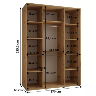 ASIRI 1 gardróbszekrény - 170/60 cm, fehér / fekete / fekete