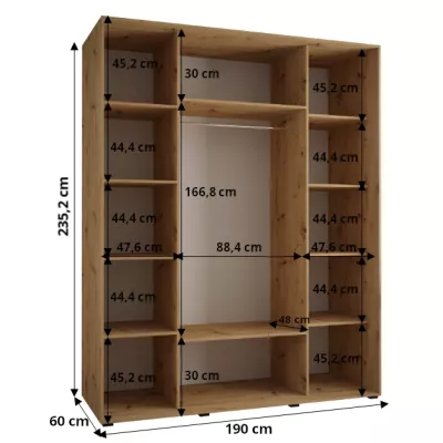 ASIRI 12 gardróbszekrény - 190/60 cm, fekete / fehér / ezüst