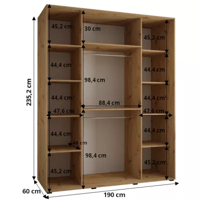 ASIRI 12 gardróbszekrény - 190/60 cm, fekete / fehér / ezüst