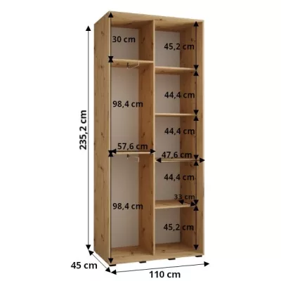 ASIRI 7 gardróbszekrény - 110/45 cm, fehér / fekete / ezüst