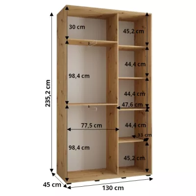 ASIRI 8 gardróbszekrény - 130/45 cm, fekete / fehér / ezüst