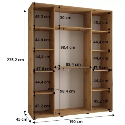 ASIRI 8 gardróbszekrény - 190/45 cm, fehér / fekete / ezüst