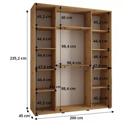 ASIRI 8 gardróbszekrény - 200/45 cm, artisan tölgy / fekete / ezüst