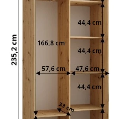 ASIRI 6 gardróbszekrény - 110/45 cm, fekete / fehér / ezüst