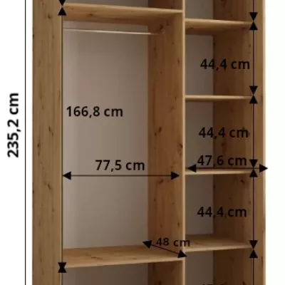 ASIRI 8 gardróbszekrény - 130/60 cm, fehér / fekete / fekete