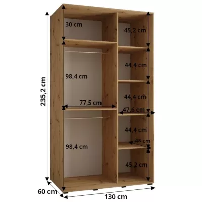 ASIRI 8 gardróbszekrény - 130/60 cm, fehér / fekete / ezüst