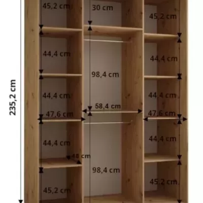 ASIRI 10 gardróbszekrény - 160/60 cm, fekete / artisan tölgy / ezüst