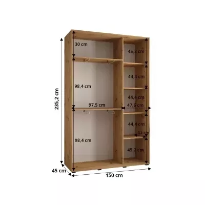 ASIRI 13 gardróbszekrény - 150/45 cm, artisan tölgy / fehér / ezüst