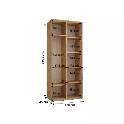 ASIRI 13 gardróbszekrény - 120/45 cm, fekete / fehér / ezüst