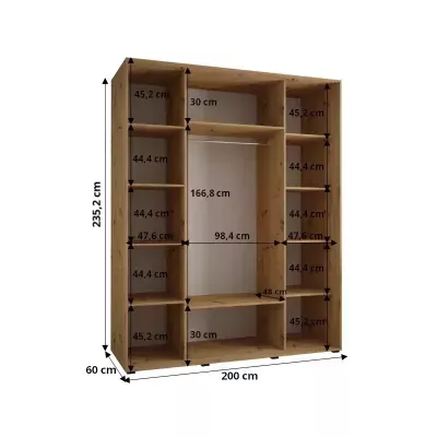 ASIRI 12 gardróbszekrény - 200/60 cm, fekete / artisan tölgy / fekete