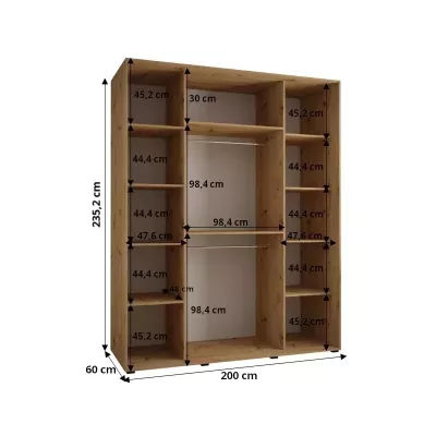 ASIRI 12 gardróbszekrény - 200/60 cm, fekete / artisan tölgy / fekete