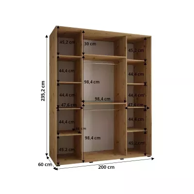 ASIRI 12 gardróbszekrény - 200/60 cm, fekete / artisan tölgy / fekete