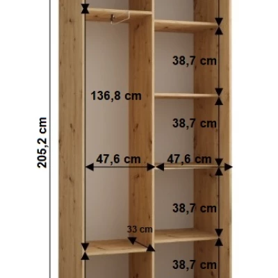 YVONA 1 gardróbszekrény - 100/45 cm, artisan tölgy / fekete / ezüst