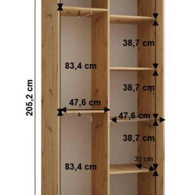 YVONA 1 gardróbszekrény - 100/45 cm, artisan tölgy / fekete / ezüst