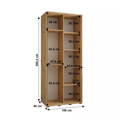 YVONA 1 gardróbszekrény - 100/45 cm, fekete / fehér / arany