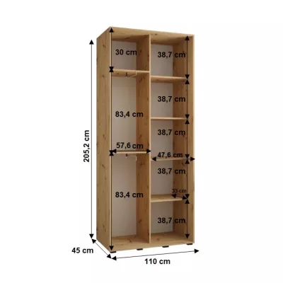 YVONA 2 gardróbszekrény - 110/45 cm, fekete / arany