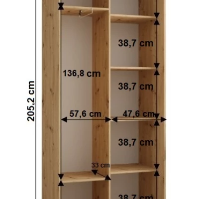 YVONA 2 gardróbszekrény - 110/45 cm, fekete / arany