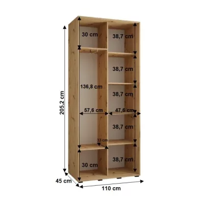 YVONA 2 gardróbszekrény - 110/45 cm, fekete / arany