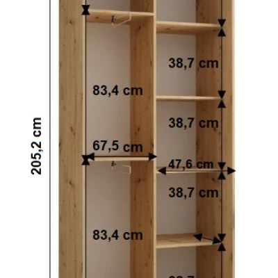 YVONA 1 gardróbszekrény - 120/45 cm, artisan tölgy / fekete / ezüst