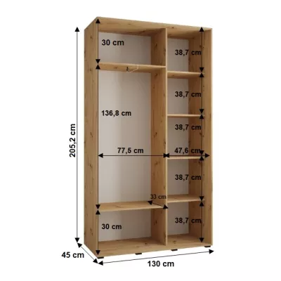 YVONA 1 gardróbszekrény - 130/45 cm, artisan tölgy / fekete / ezüst