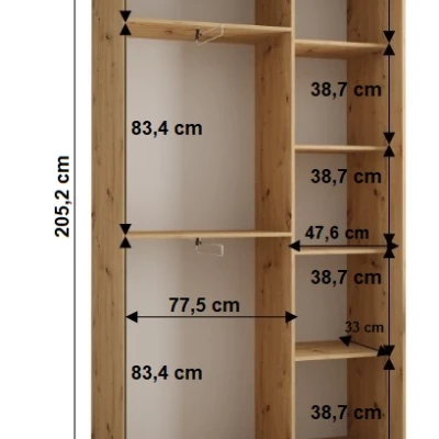 YVONA 1 gardróbszekrény - 130/45 cm, artisan tölgy / fekete / ezüst