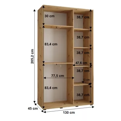 YVONA 1 gardróbszekrény - 130/45 cm, artisan tölgy / fekete / ezüst